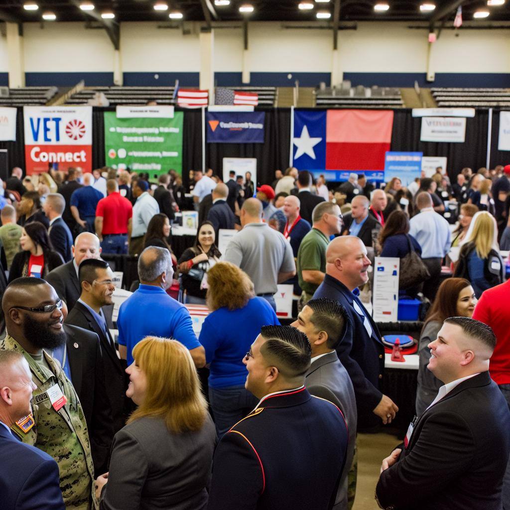 A successful VetConnect Day event in Houston, Texas, featuring over 600 veterans, 100 companies and vendors, and organizations dedicated to supporting